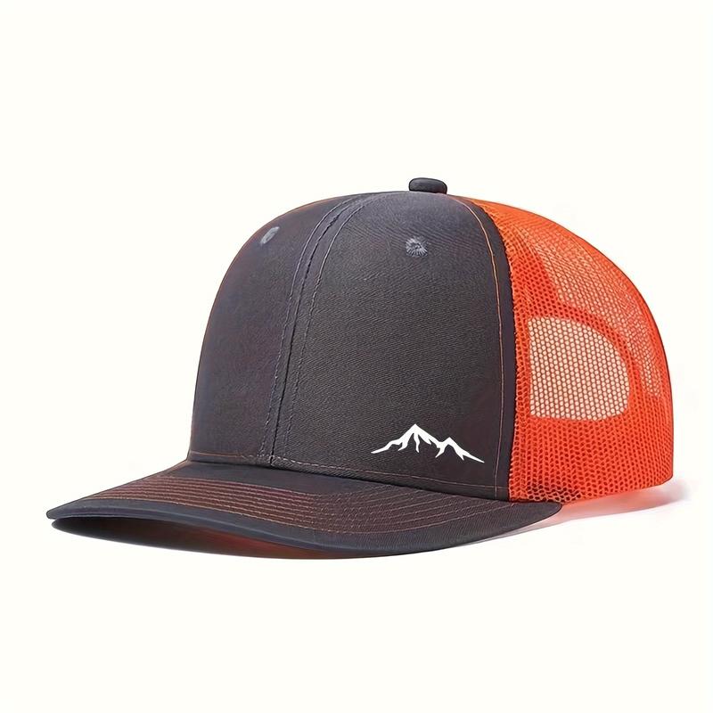 Adjustable Mesh Breathable Neutral Snapback Cap, Pre-Curved Mountain Print Elegant Baseball Cap for Outdoor Sports