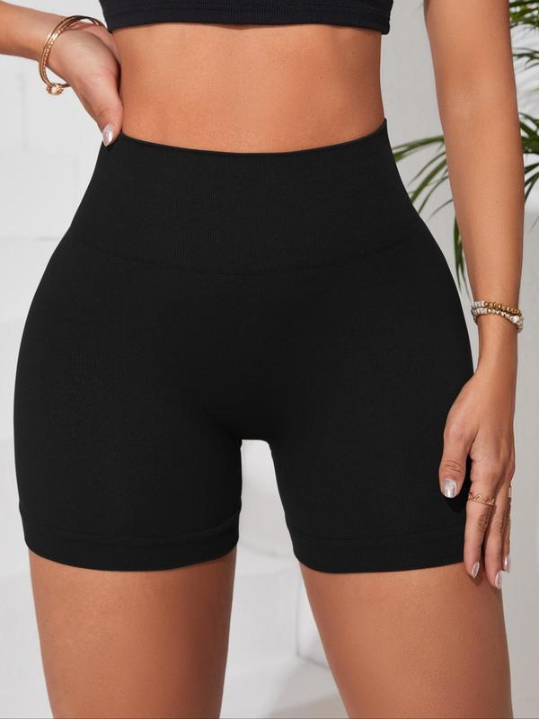 Sporty Women's Solid Color High Waist Sports Shorts, High Stretch Seamless Yoga Shorts, Ladies Sportswear for Indoor Outdoor Wear