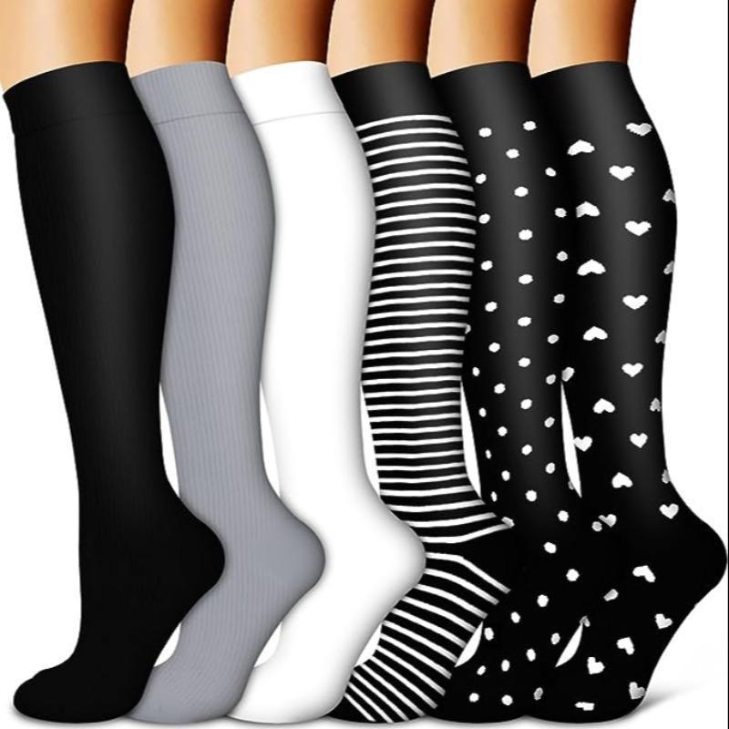 Unisex's Polka Dot Print Compression Socks, 6 Pairs Casual Comfy Breathable Socks for Running Jogging Hiking, Sports Socks for Men & Women Black Friday Sale,Christmas Gifts,Clearance Sales,Winter Deals,New Year's gift