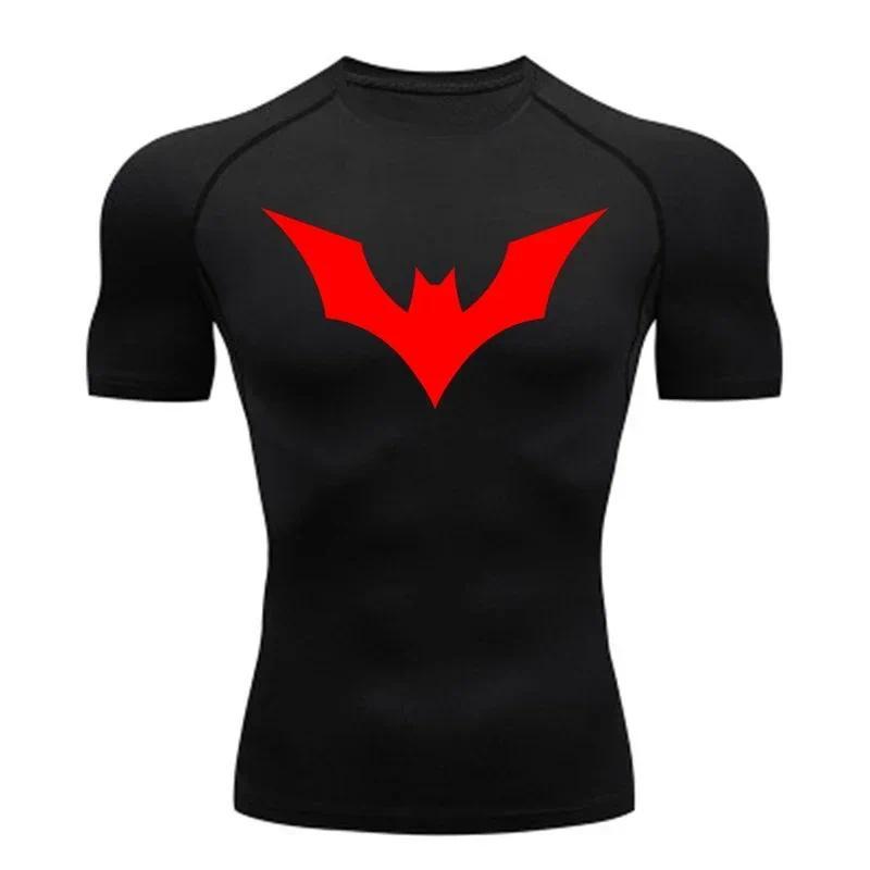 Bat Print Compression Shirts for Men Summer Short Sleeve Rash Guard Gym Workout Running Tshirt Athletic Quick Dry Tees Tops