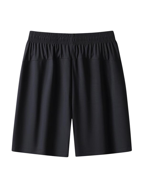 Men's Solid Letter Print Drawstring Waist Sports Shorts, Casual Loose Pocket Elastic Waist Sports Shorts for Summer, Breathable Thin Shorts for Men