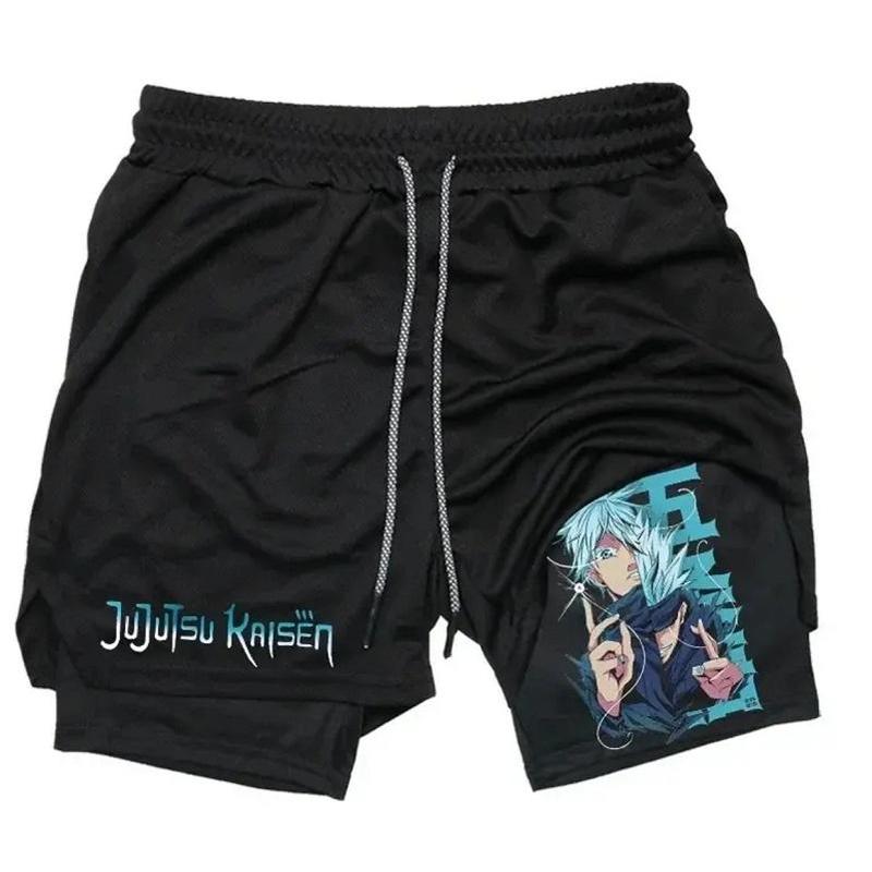 Men's Gym Workout Shorts Anime 2-in-1 Running Quick-Drying Jogging Printed Shorts Breathable Sportswear Basketball Shorts M-3XL Free shipping,Free delivery