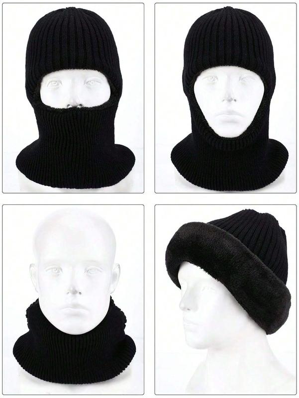 Ski Mask For Men Winter Knitted Full Face Mask And Black Non-Slip Gloves Balaclava Hats 1 Hole Ski Mask Fleece For Men Women Winter Favors