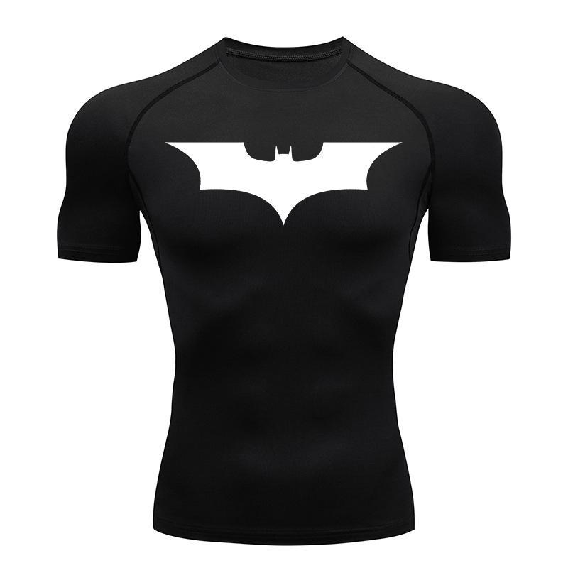 Bat Print Compression Shirts for Men Summer Short Sleeve Rash Guard Gym Workout Running Tshirt Athletic Quick Dry Tees Tops