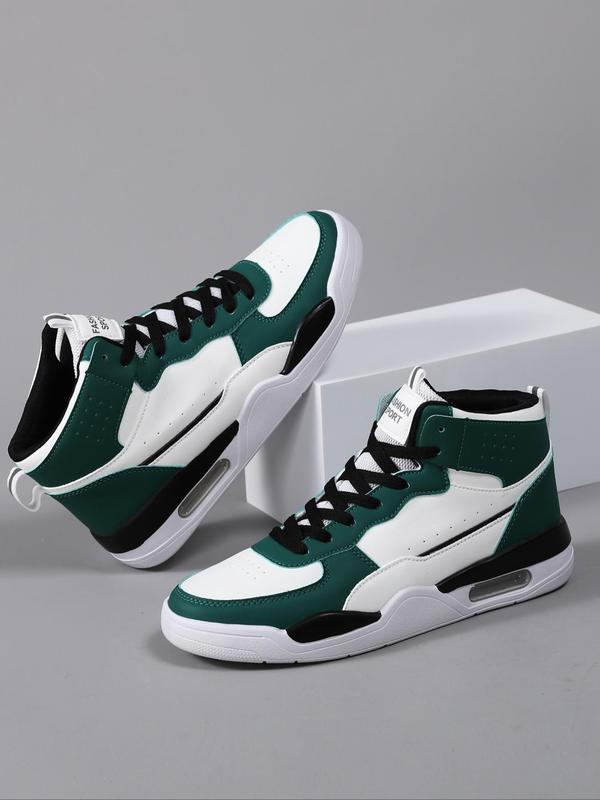 Men's Patchwork Lace Up High Top Sneakers, Casual Comfortable Breathable Sports Shoes, Male All-match Round Toe Basketball Shoes for Daily Wear