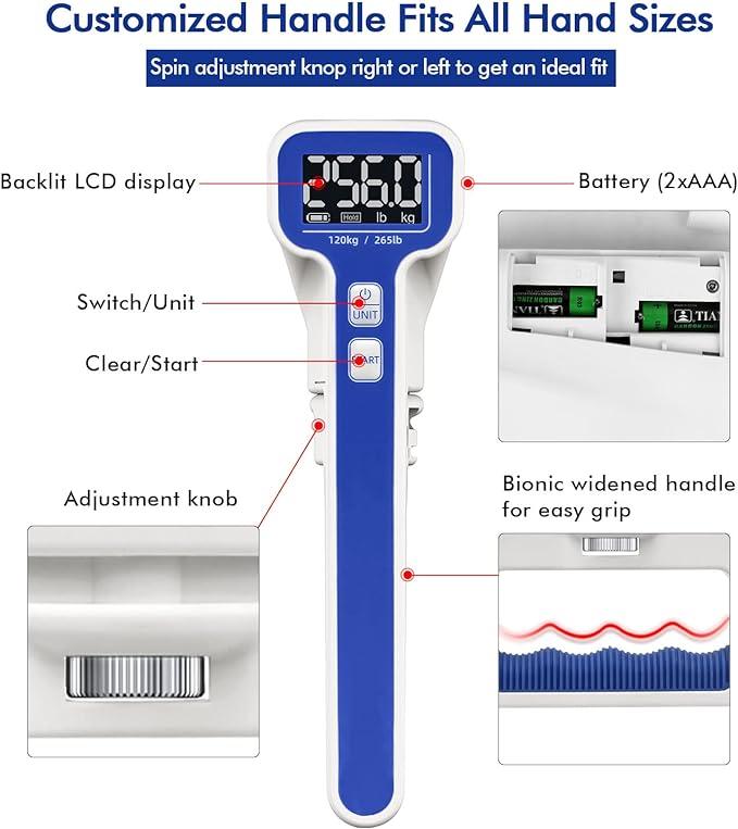 Handexer Digital Hand Dynamometer, Hand Grip Strength Tester 265lb 120kg,Girp Strengthener,  FDA Registered with Backlit LCD for Grip Strength Testing and Training, Fitness Essentials, Grip Trainer, Gift for Christmas