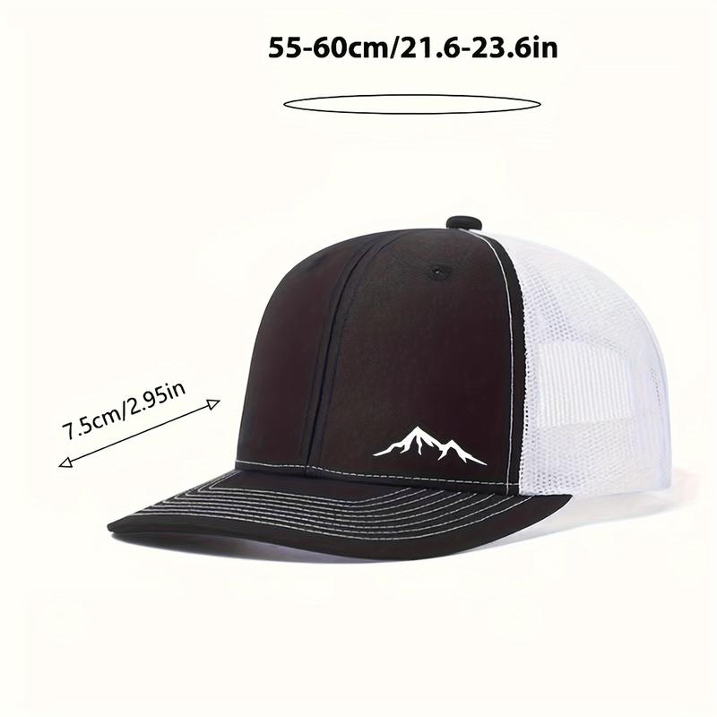 Adjustable Mesh Breathable Neutral Snapback Cap, Pre-Curved Mountain Print Elegant Baseball Cap for Outdoor Sports