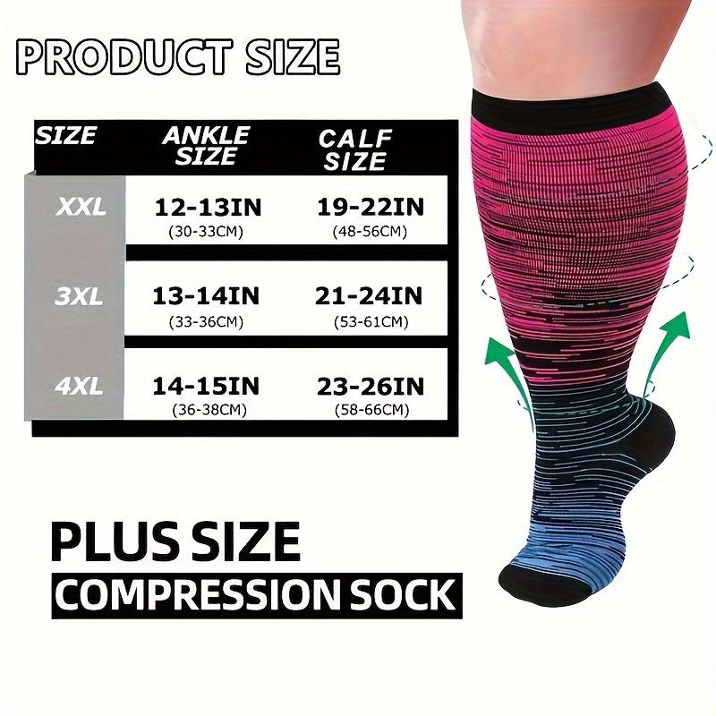 3 Pairs Men Women plus Size Compression Socks Striped Sports Socks Long Tube Knee-Length Gradient Color Pressure Circulation 15-20mm Mercury Column Widened Pantyhose