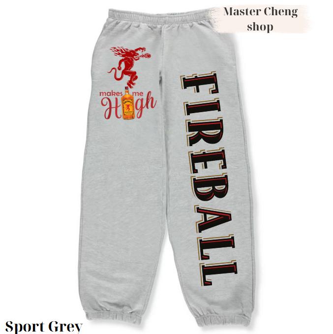 Streetwear Graphic Fireball Make Me High Unisex Sweatpants For Running, Streetwear Hip Hop Joggers, Gift For Him Menswear Trouser