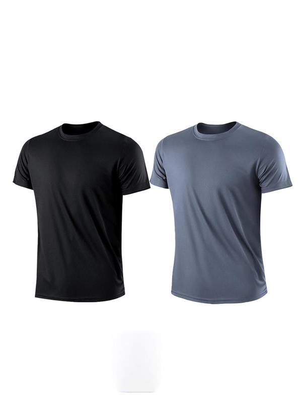 Men's 2pcs Plain Quick Dry Sports Tee, Casual Crew Neck T-Shirt for Outdoor Sports, Men Sport & Outdoor Clothing