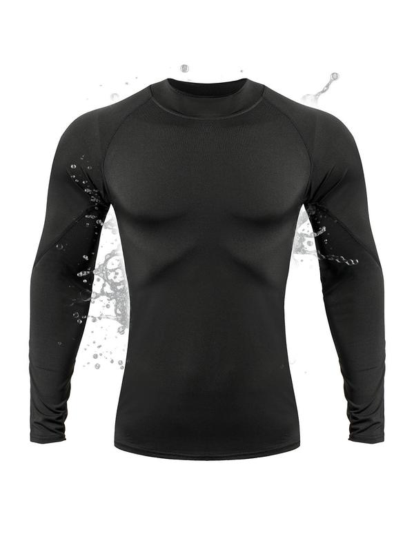 Men's Wing Print Round Neck Sports Tee, Long Sleeve Crew Neck Compression T-Shirt for Gym Workout Running, Casual Sporty Top for Fall & Winter