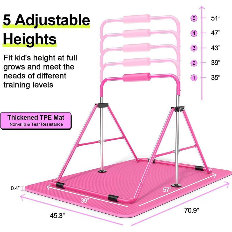 Expandable Gymnastics Bar for  - Height Adjustable Junior  Bar for Home, Folding Gymnastic Horizontal Bars Equipment