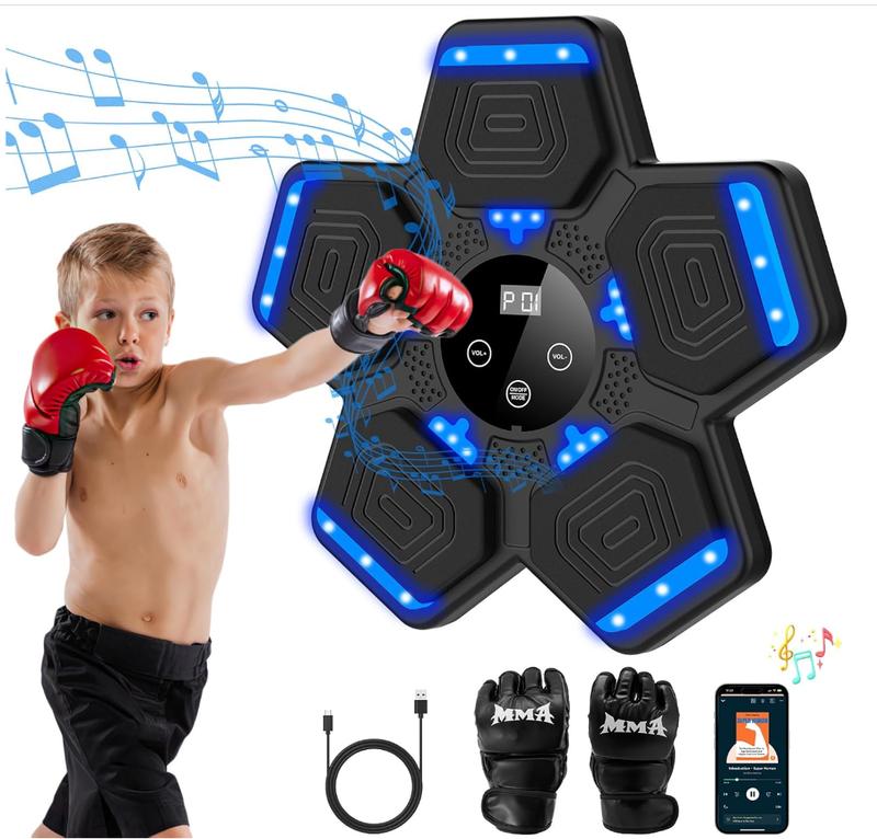 2024 Music Boxing Machine with Boxing Gloves, Smart Bluetooth Boxing Machine with LED Electronic Wall Mounted, Music Boxing Target Workout Punching Equipment for Home