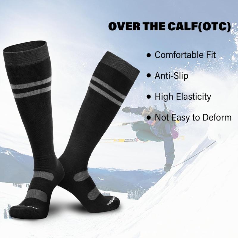 Findway Ski Socks, 2 Pairs Snowboarding and Skiing Socks, OTC Non-Slip Cuff Winter Thermal Warm Socks for Men & Women