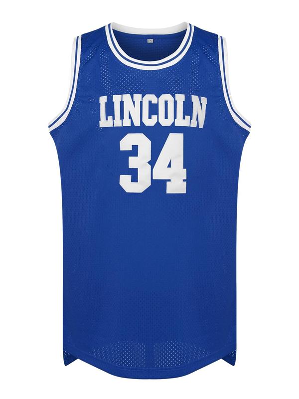 Men's Letter & Number Embroidery Contrast Binding Basketball Jersey, Loose Sporty Sleeveless V Neck Top for Summer, Breathable Sportswear for Basketball Training