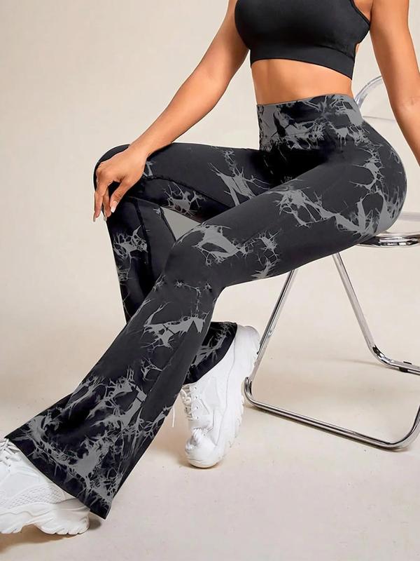 Women's Tie Dye Print Ruched Sports Leggings, High Stretch Yoga Tummy Control Leggings, Workout Clothes for Women, Ladies Sportswear for Indoor Outdoor Wear