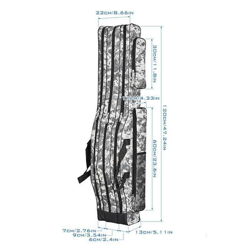 Foldable Fishing Rod Bag, Portable Large Capacity Fishing Rod Storage Bag, Waterproof Camouflage Travel Carry Bag, Fishing Accessories