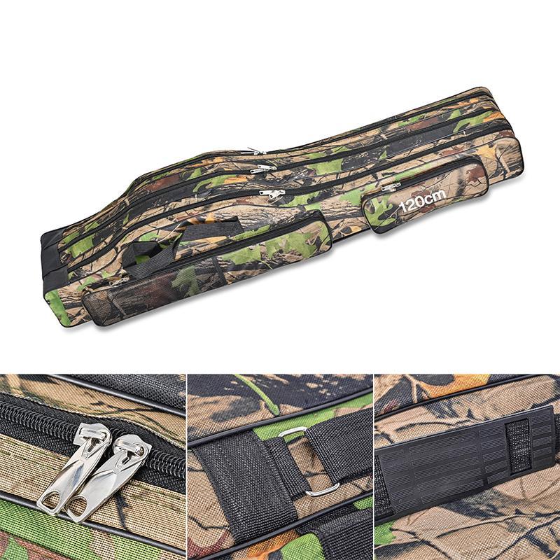 Foldable Fishing Rod Bag, Portable Large Capacity Fishing Rod Storage Bag, Waterproof Camouflage Travel Carry Bag, Fishing Accessories