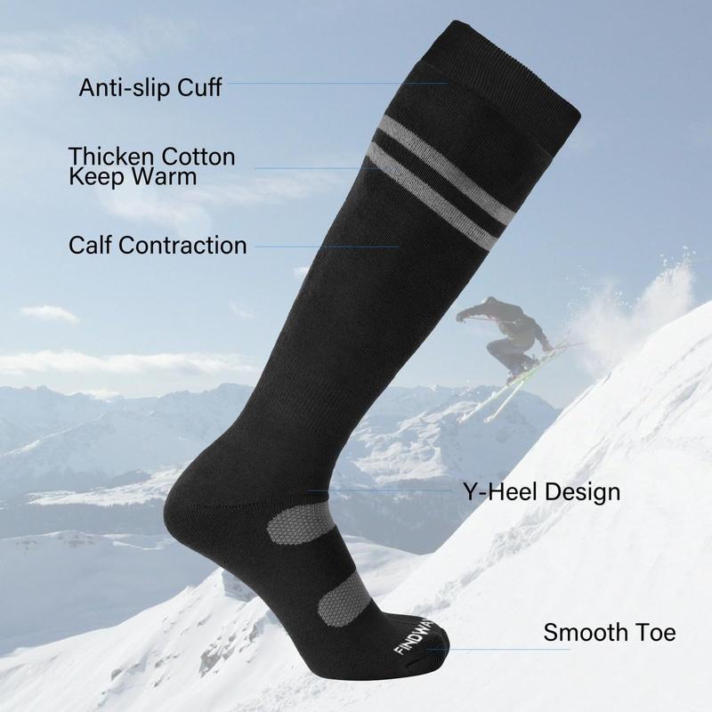 Findway Ski Socks, 2 Pairs Snowboarding and Skiing Socks, OTC Non-Slip Cuff Winter Thermal Warm Socks for Men & Women