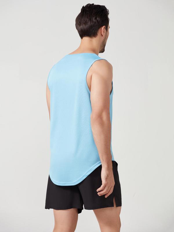 Men's Plain Round Neck Quick Drying Sports Tank Top, Summer Clothes Streetwear, Breathable Sleeveless Top for Running Training, Gym Workout Tank Top for Men