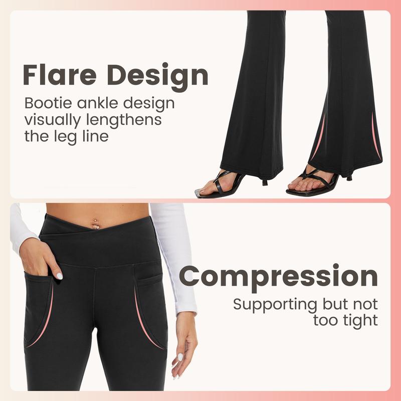 SHOWITTY Flare Leggings for Women, Crossover High Waisted Black Workout Yoga Pants with Pockets