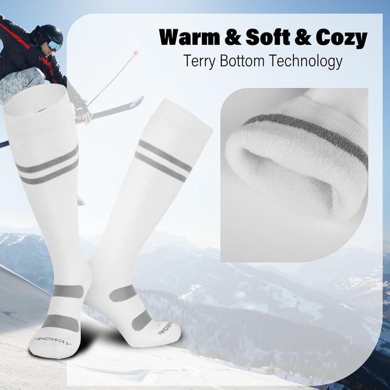 Findway Ski Socks, 2 Pairs Snowboarding and Skiing Socks, OTC Non-Slip Cuff Winter Thermal Warm Socks for Men & Women