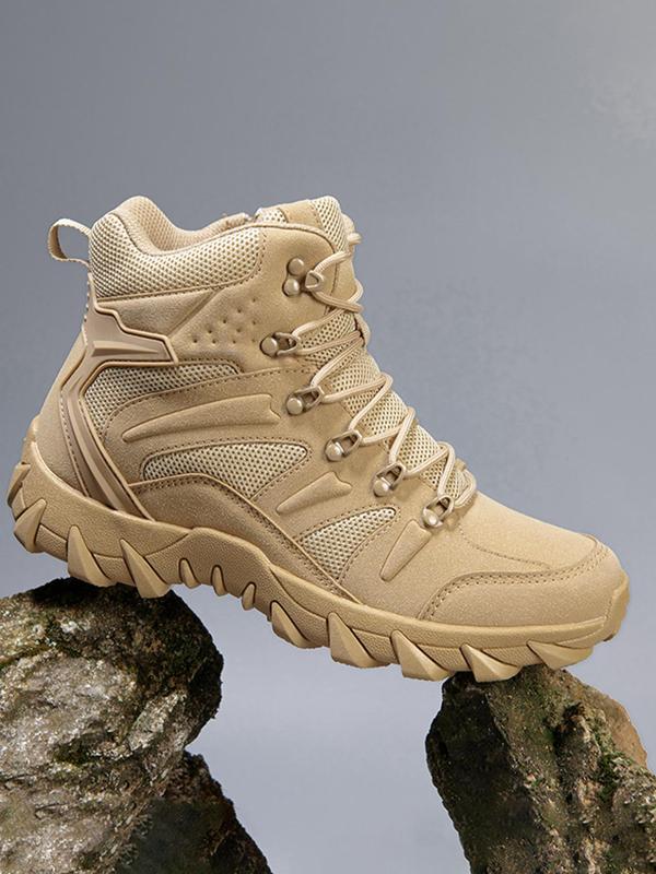 Men's Lace Up Contrast Mesh Hiking Work Boots, Casual Outdoor Sports Boots, Waterproof Military Boots, Outdoor Desert Boots