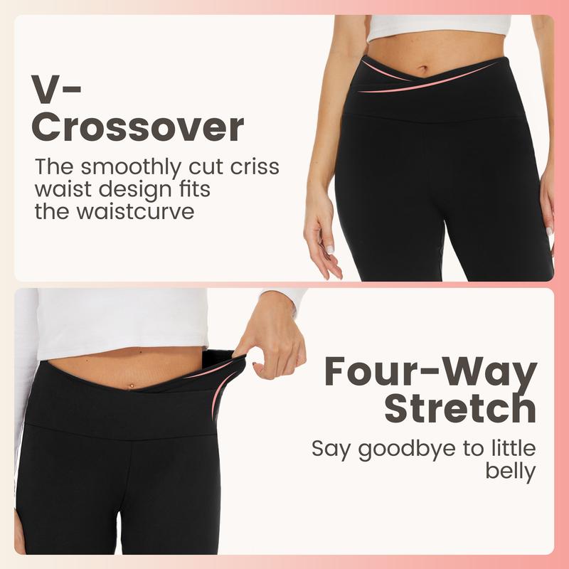 SHOWITTY Flare Leggings for Women, Crossover High Waisted Black Workout Yoga Pants with Pockets