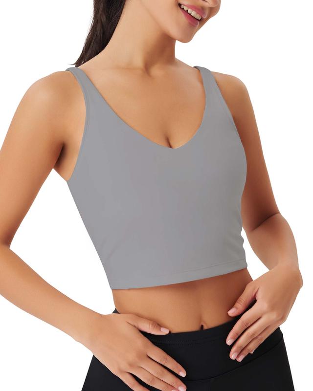 AsFairy Sports Bras for Women Longline Padded Medium Support Workout Crop Tops Built in Shelf Bra Wirefree Gym Yoga Tank Top