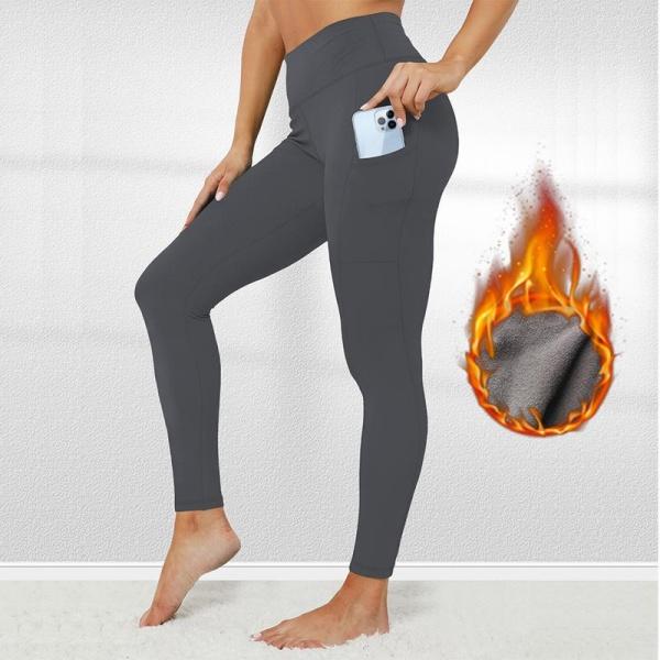 Women's Exercise Tights Winter Gym Yoga Pants Abdominal Control Compression Warmth Exercise Wool Lining with Pocket