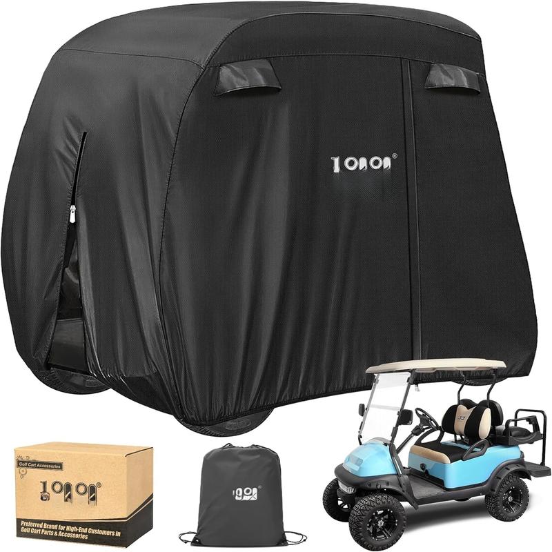 2 4 Passenger Golf Cart Cover Fits for Yamaha EZGO Club Car, 400D Waterproof Durable Polyester Golf Cart Cover with Three Zipper Doors Windproof Sunproof - Black Army Green Sliver