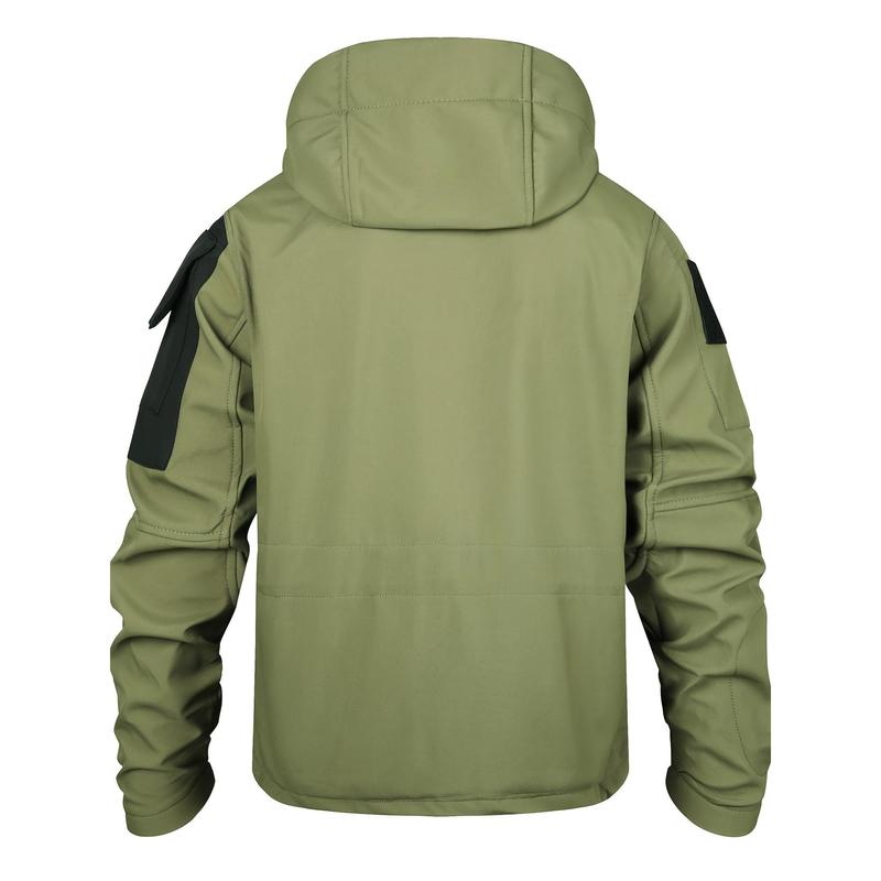 Chic Color Block Mens Windproof Hooded Jacket with Full-Zip, Multi-Pocket Design - Premium Outdoor Tactical Outwear for Stylish Fall Winter Hiking, Camping, and Fishing Adventures