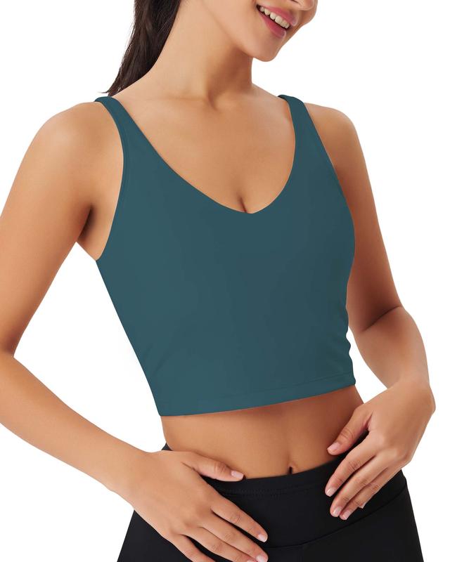 AsFairy Sports Bras for Women Longline Padded Medium Support Workout Crop Tops Built in Shelf Bra Wirefree Gym Yoga Tank Top