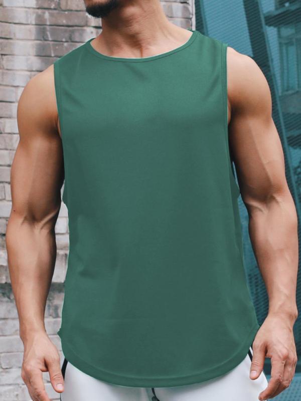 Men's Plain Round Neck Quick Drying Sports Tank Top, Summer Clothes Streetwear, Breathable Sleeveless Top for Running Training, Gym Workout Tank Top for Men