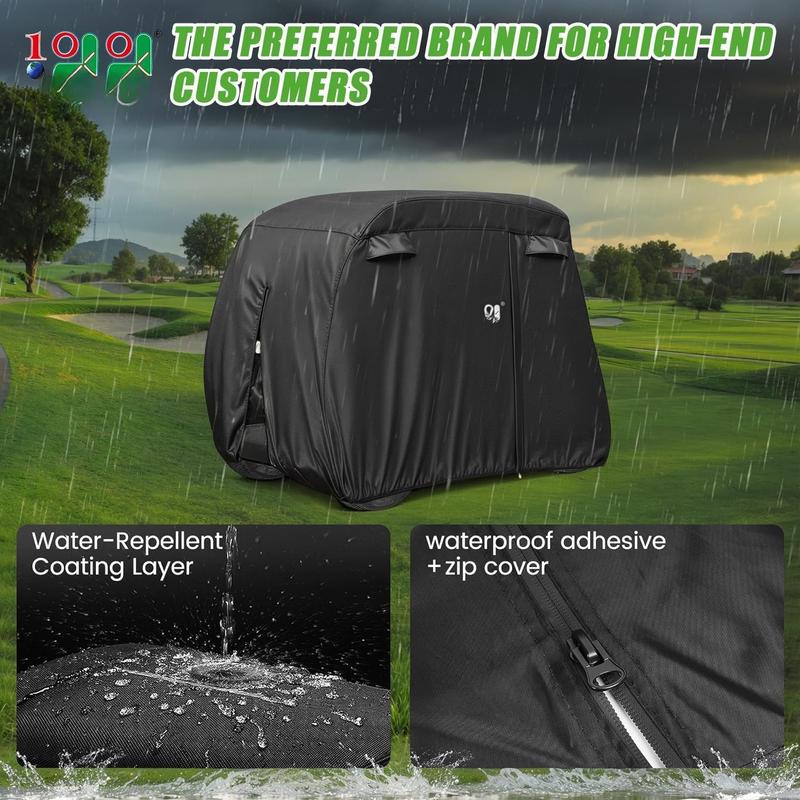 2 4 Passenger Golf Cart Cover Fits for Yamaha EZGO Club Car, 400D Waterproof Durable Polyester Golf Cart Cover with Three Zipper Doors Windproof Sunproof - Black Army Green Sliver