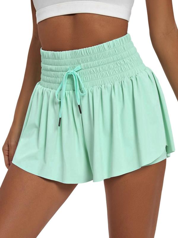 Women's Pocket Drawstring Athletic Sports Shorts, Casual Shirred High Waist Shorts, Fall Clothes, Back To School Sport & Outdoor Clothing for Yoga Workout Running, Fall Outfits