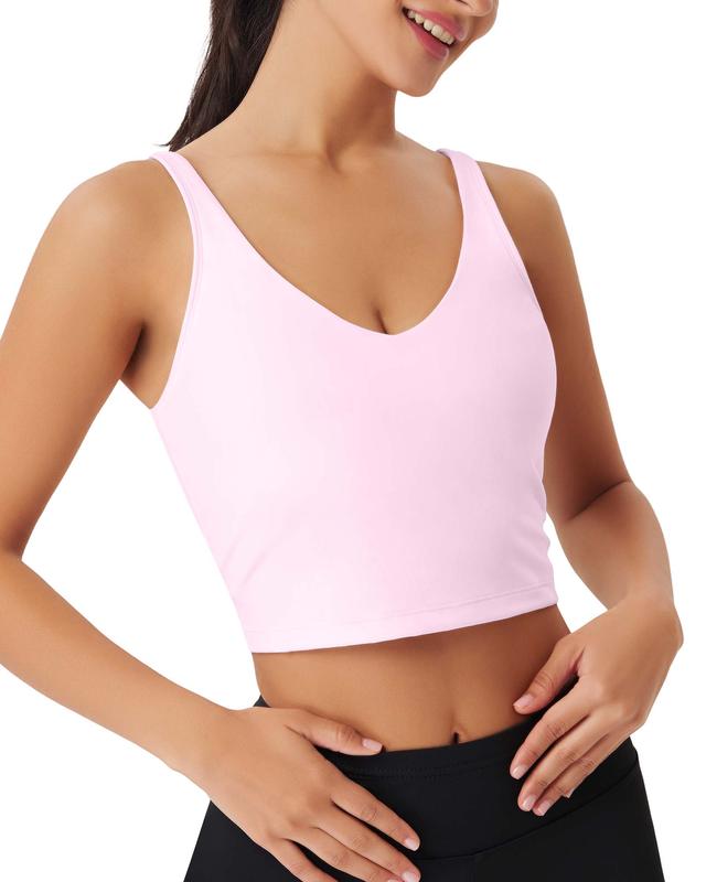 AsFairy Sports Bras for Women Longline Padded Medium Support Workout Crop Tops Built in Shelf Bra Wirefree Gym Yoga Tank Top