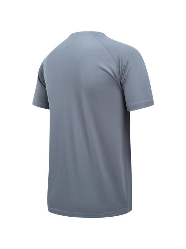 Men's Solid Raglan Sleeve Crew Neck Sports Tee, Workout Tops, T Shirts for Men, Men's Compression Shirts, Quick Drying Breathable Compression T-shirt for Gym Workout Running, Gym Tops, Men's Back To School Clothing