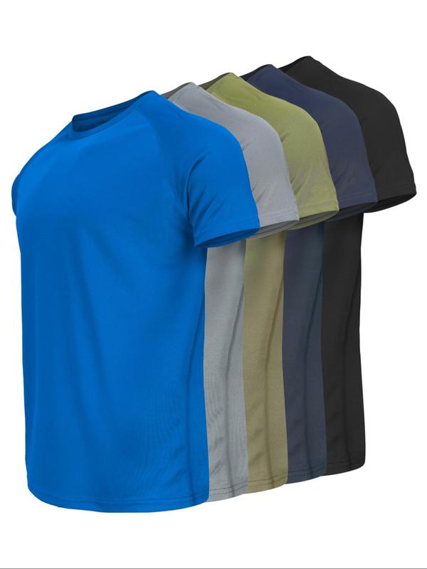 Men's Solid Raglan Sleeve Crew Neck Sports Tee, Workout Tops, T Shirts for Men, Men's Compression Shirts, Quick Drying Breathable Compression T-shirt for Gym Workout Running, Gym Tops, Men's Back To School Clothing