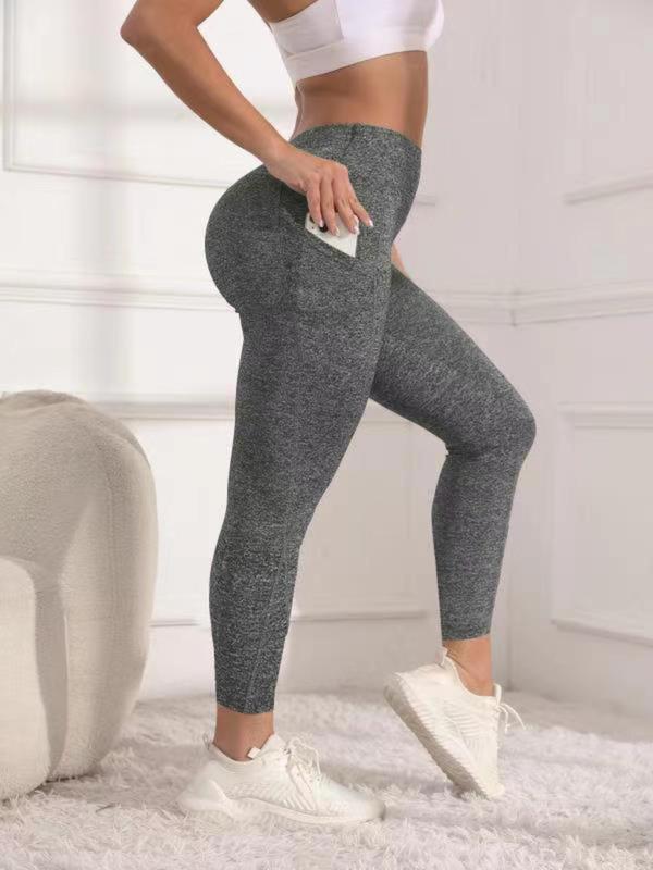 Women's Plain High Waist Pocket Sports Leggings, Casual Sporty Comfy Breathable Skinny Pants for Yoga Gym Workout Running, Ladies Sportswear for All Seasons