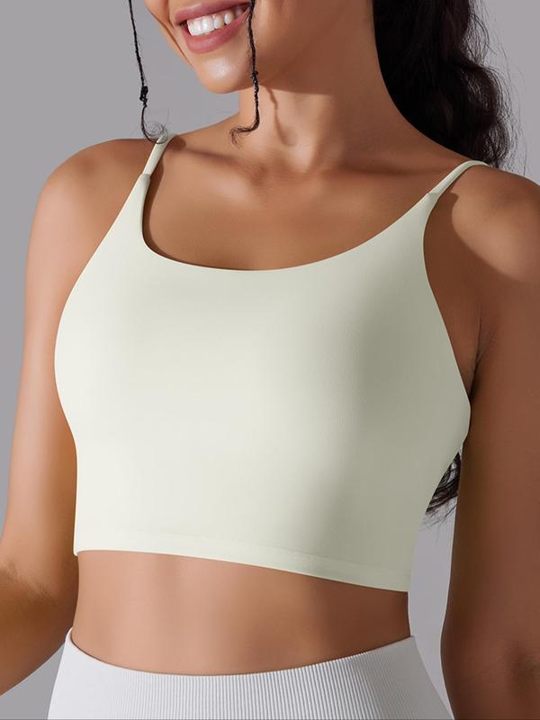 Women's Solid Backless Crop Sports Bra, Breathable Comfortable Sports Bra, Ladies Sportswear for Indoor Outdoor Wear