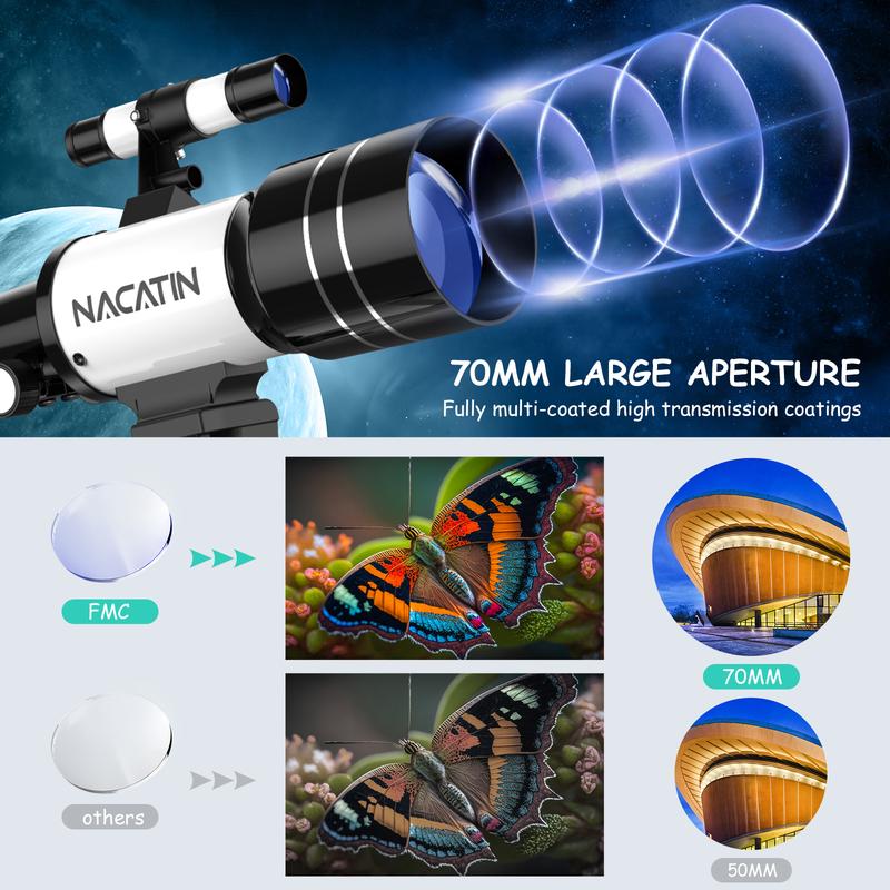 NACATIN Telescope - 70mm Aperture Refractor Telescope 300mm Focal Length with 15x-150x Magnification for Astronomy Beginners