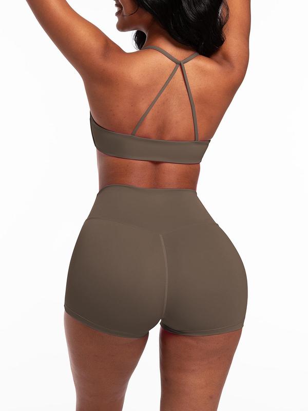 Two-Piece Set Women's Twist Front Crop Top & High Waist Shorts Tracksuit Set, Solid Sleeveless Crop Top & Skinny Shorts, Ladies Sportswear for Indoor Outdoor Wear