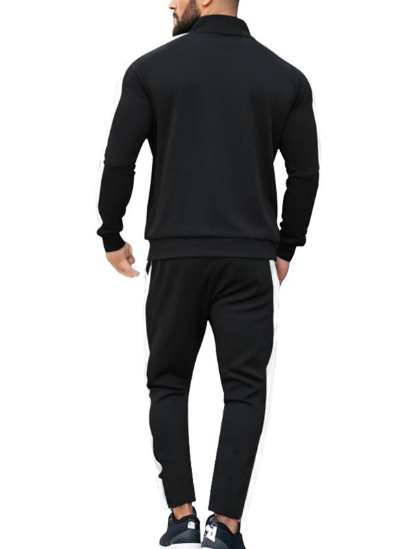 Men's Colorblock Zip Up Stand Collar Jacket & Drawstring Waist Pants Tracksuit Set, Regular Fit Sporty Long Sleeve Outerwear & Pocket Jogger Pants, Men's Fall & Winter Sportswear