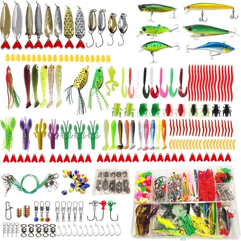 437 243Pcs Fishing Lures Kit for Freshwater &Saltwater,Bass Fishing Lure Kit Trout Bass Salmon Walleye, Fishing Hooks,Fishing Tackle Box, Fishing Accessories Kit, Lifelike Fish Bait