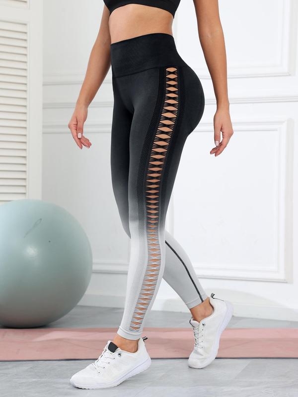 Women's Ombre Print Cut Out High Waist Sports Leggings, Sporty Comfy Breathable Skinny Pants for Yoga Gym Workout Running, Women Sport & Outdoor Clothing for All Seasons