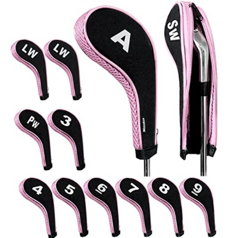 12pcs set Stylish Numbered Golf Iron Club Head Covers with Zipper - Premium Golf Accessories for Club Protection - Durable, Water-Resistant, and Easy to Use