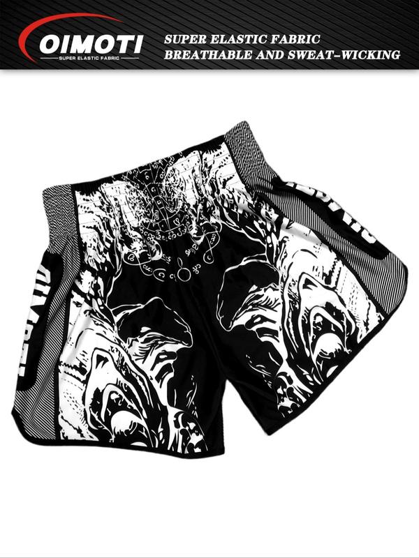 Men's All Over Print Boxing Sports Shorts, Breathable Quick Drying Elastic Waist Sports Shorts, Casual Comfy Men's Sports Bottoms for Gym Workout Running