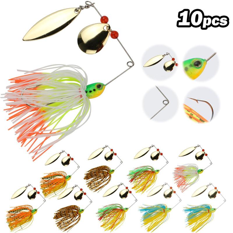 Fishing Lure Spinner Baits Kit, 10 15pcs Hard Soft Buzzbait Lures Spinner Lures Fishing Lure Set, Topwater Fishing Lure Saltwater Freshwater for Bass, Fishing Equipment