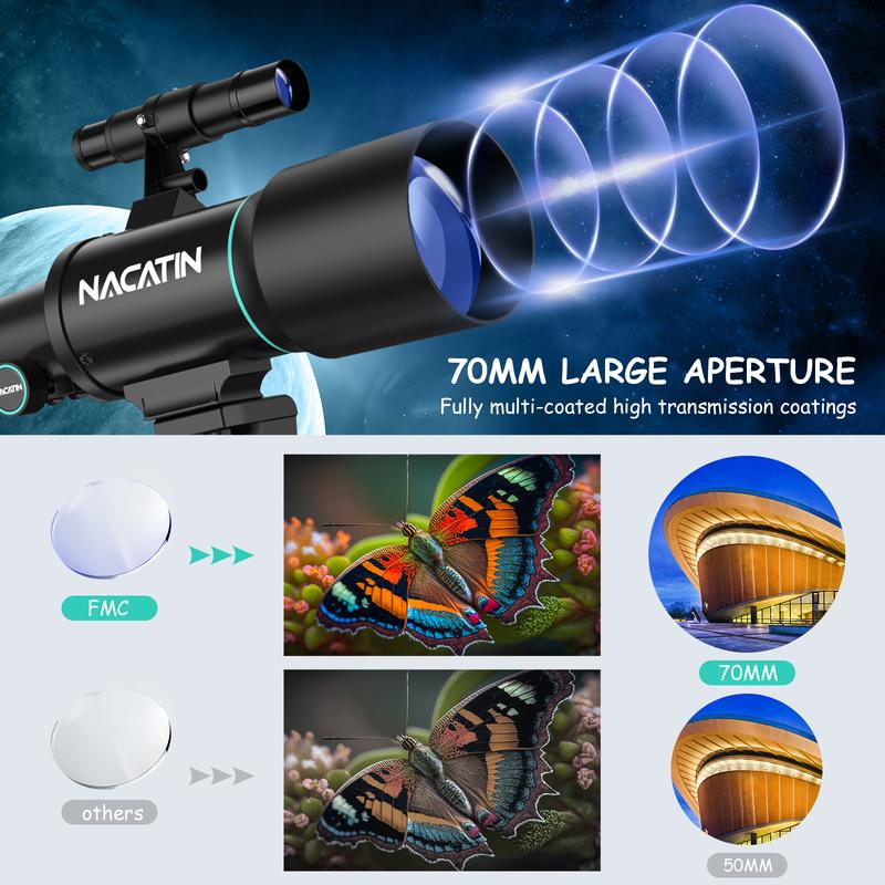 NACATIN Telescope - 70mm Aperture Refractor Telescope 300mm Focal Length with 15x-150x Magnification for Astronomy Beginners